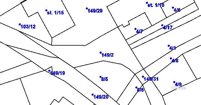 Parcela st. 149/2 v KÚ Komorno, Katastrální mapa