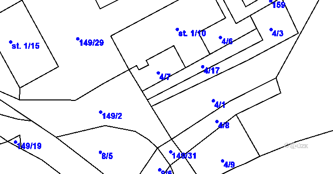 Parcela st. 4/15 v KÚ Komorno, Katastrální mapa