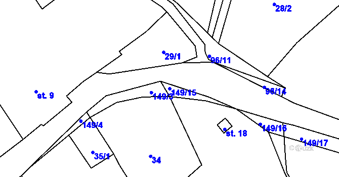 Parcela st. 149/15 v KÚ Komorno, Katastrální mapa
