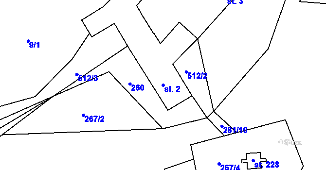 Parcela st. 2 v KÚ Komorovice, Katastrální mapa