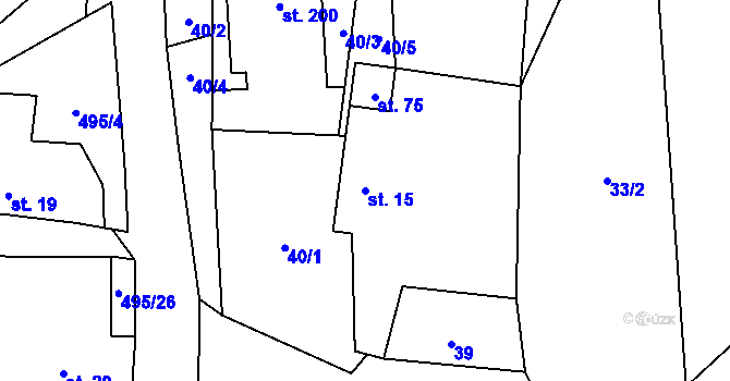 Parcela st. 15 v KÚ Komorovice, Katastrální mapa