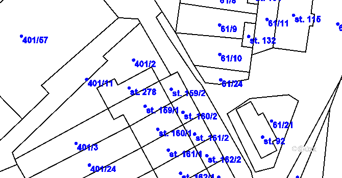 Parcela st. 159/2 v KÚ Komorovice, Katastrální mapa
