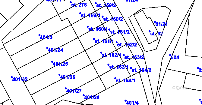 Parcela st. 162/1 v KÚ Komorovice, Katastrální mapa