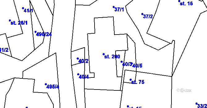 Parcela st. 200 v KÚ Komorovice, Katastrální mapa