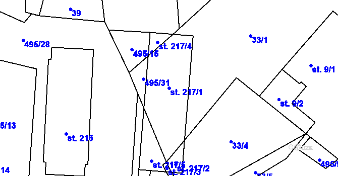 Parcela st. 217/1 v KÚ Komorovice, Katastrální mapa