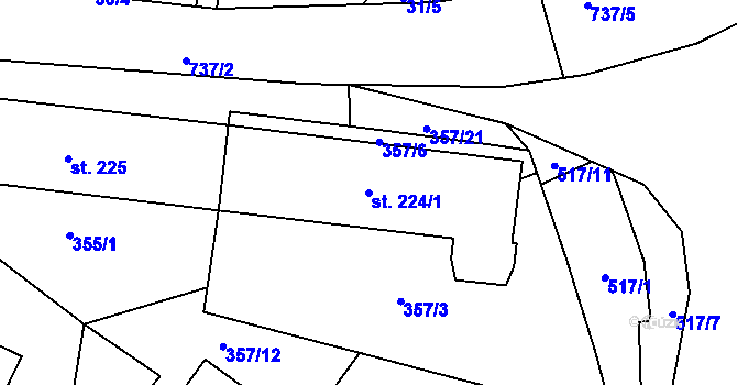 Parcela st. 224/1 v KÚ Komorovice, Katastrální mapa