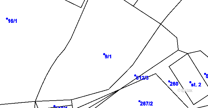 Parcela st. 9/1 v KÚ Komorovice, Katastrální mapa