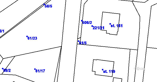 Parcela st. 61/5 v KÚ Komorovice, Katastrální mapa
