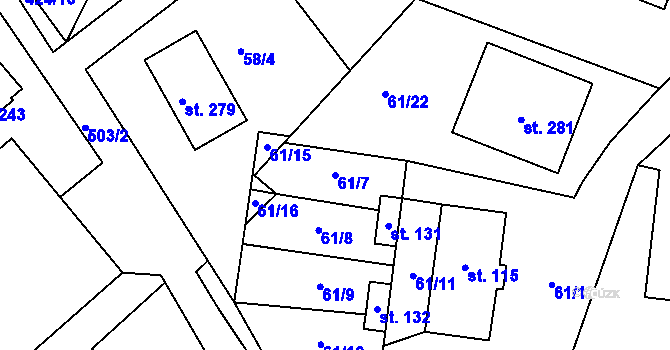 Parcela st. 61/7 v KÚ Komorovice, Katastrální mapa