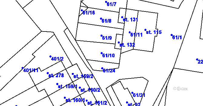 Parcela st. 61/10 v KÚ Komorovice, Katastrální mapa
