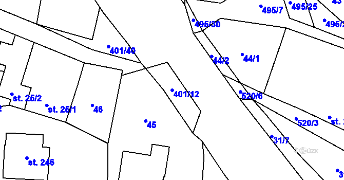 Parcela st. 401/12 v KÚ Komorovice, Katastrální mapa