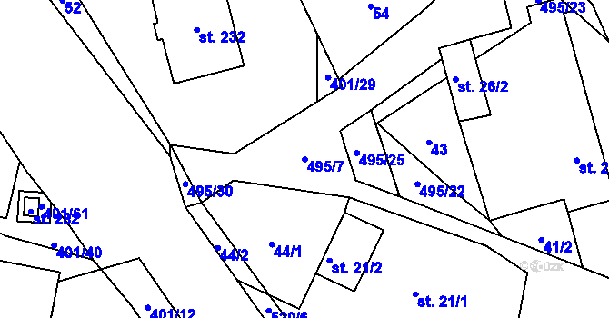 Parcela st. 495/7 v KÚ Komorovice, Katastrální mapa