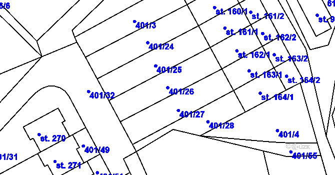 Parcela st. 401/26 v KÚ Komorovice, Katastrální mapa