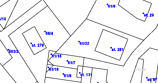 Parcela st. 61/22 v KÚ Komorovice, Katastrální mapa