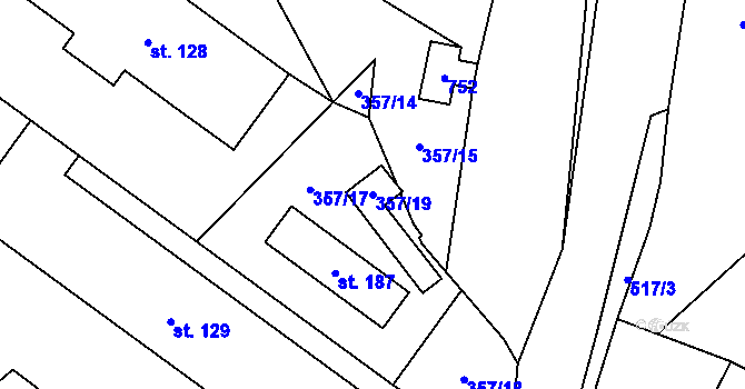 Parcela st. 357/19 v KÚ Komorovice, Katastrální mapa