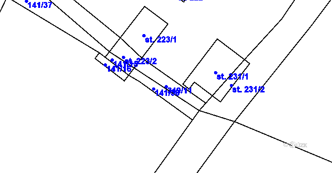 Parcela st. 349/11 v KÚ Komorovice, Katastrální mapa