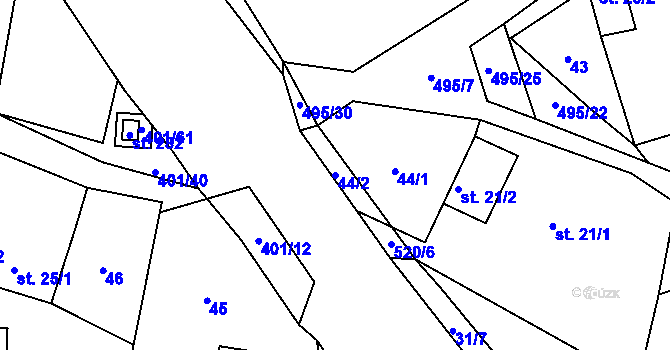 Parcela st. 44/2 v KÚ Komorovice, Katastrální mapa