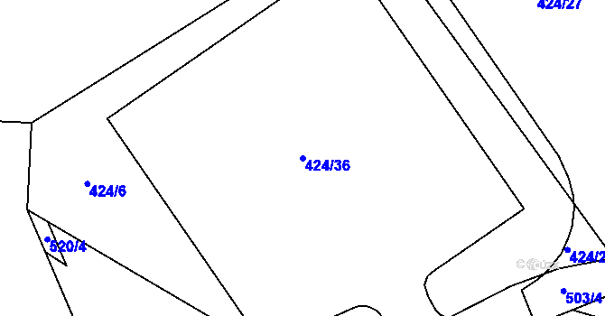Parcela st. 424/36 v KÚ Komorovice, Katastrální mapa