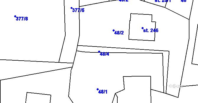 Parcela st. 48/4 v KÚ Komorovice, Katastrální mapa