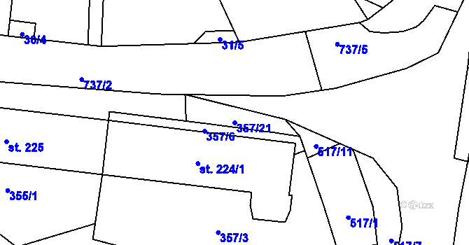 Parcela st. 357/21 v KÚ Komorovice, Katastrální mapa