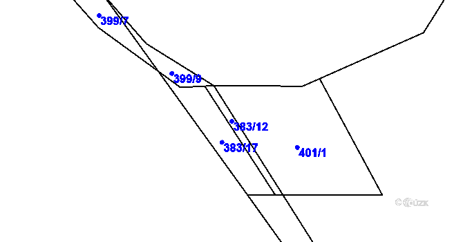 Parcela st. 383/12 v KÚ Komorovice, Katastrální mapa