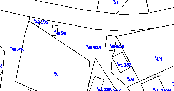 Parcela st. 495/33 v KÚ Komorovice, Katastrální mapa