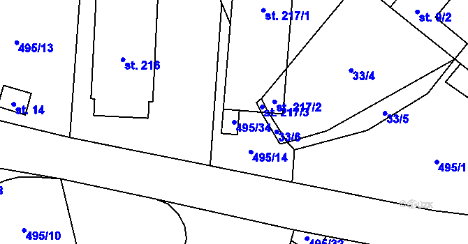 Parcela st. 495/34 v KÚ Komorovice, Katastrální mapa