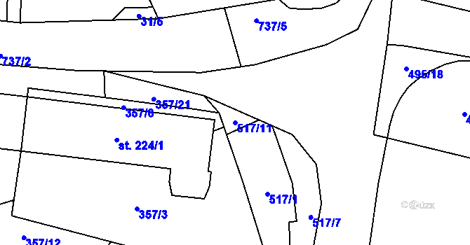 Parcela st. 517/11 v KÚ Komorovice, Katastrální mapa