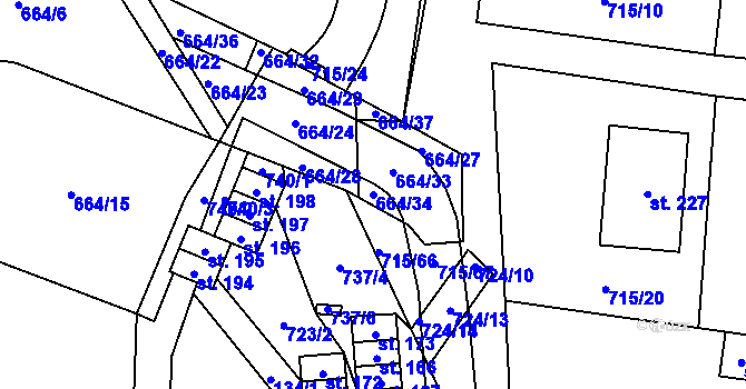 Parcela st. 664/34 v KÚ Vystrkov u Humpolce, Katastrální mapa