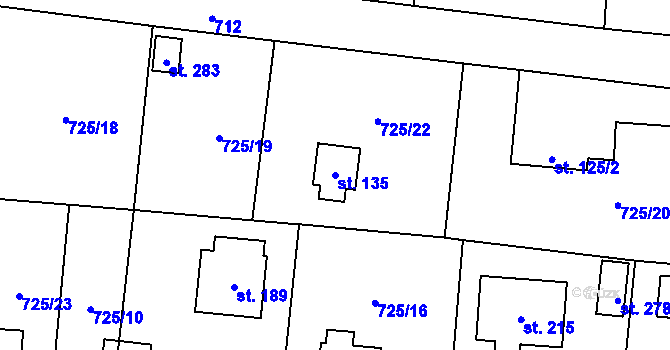 Parcela st. 135 v KÚ Vystrkov u Humpolce, Katastrální mapa