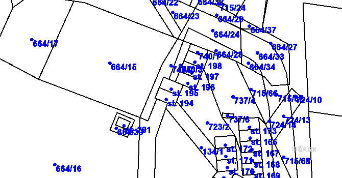 Parcela st. 195 v KÚ Vystrkov u Humpolce, Katastrální mapa