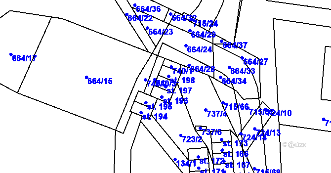 Parcela st. 197 v KÚ Vystrkov u Humpolce, Katastrální mapa