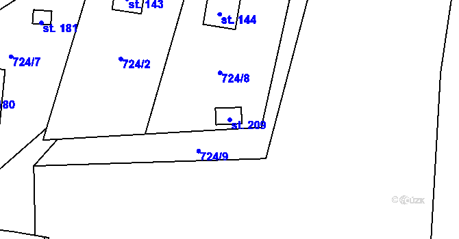 Parcela st. 209 v KÚ Vystrkov u Humpolce, Katastrální mapa
