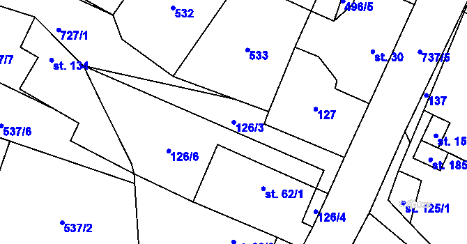 Parcela st. 126/3 v KÚ Vystrkov u Humpolce, Katastrální mapa