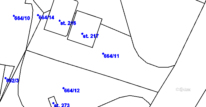 Parcela st. 664/11 v KÚ Vystrkov u Humpolce, Katastrální mapa