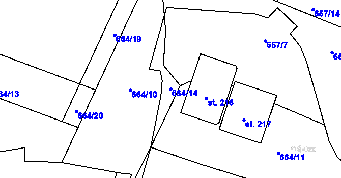 Parcela st. 664/14 v KÚ Vystrkov u Humpolce, Katastrální mapa