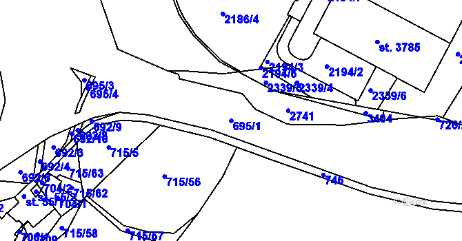 Parcela st. 695/1 v KÚ Vystrkov u Humpolce, Katastrální mapa