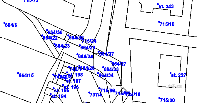 Parcela st. 664/37 v KÚ Vystrkov u Humpolce, Katastrální mapa