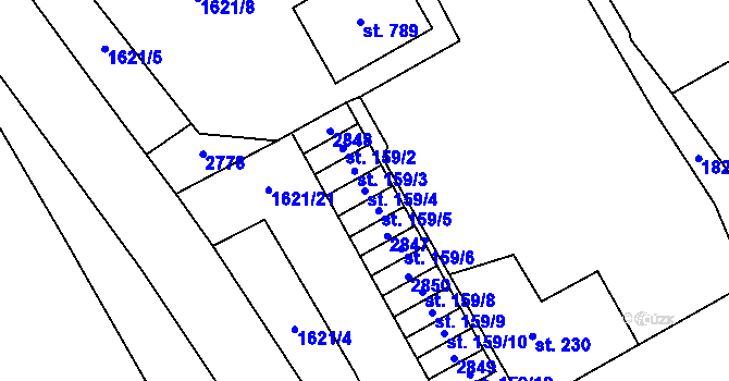 Parcela st. 159/4 v KÚ Komořany u Mostu, Katastrální mapa