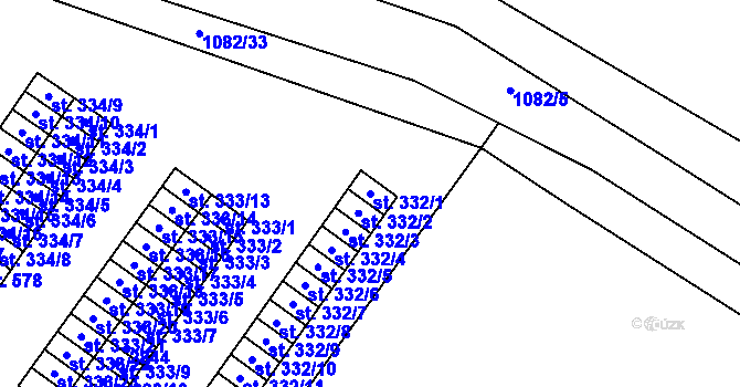 Parcela st. 332/1 v KÚ Komořany u Mostu, Katastrální mapa