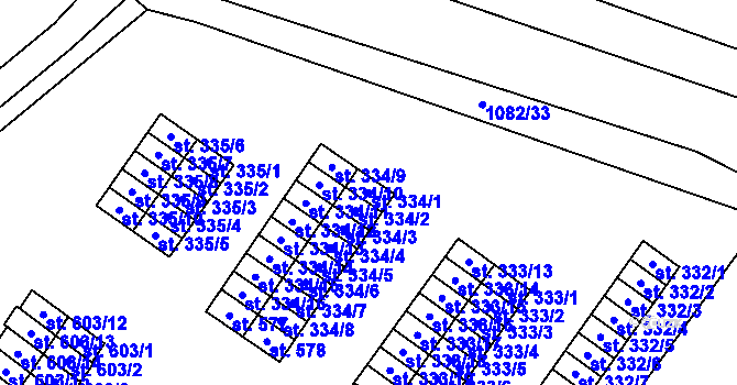Parcela st. 334/1 v KÚ Komořany u Mostu, Katastrální mapa