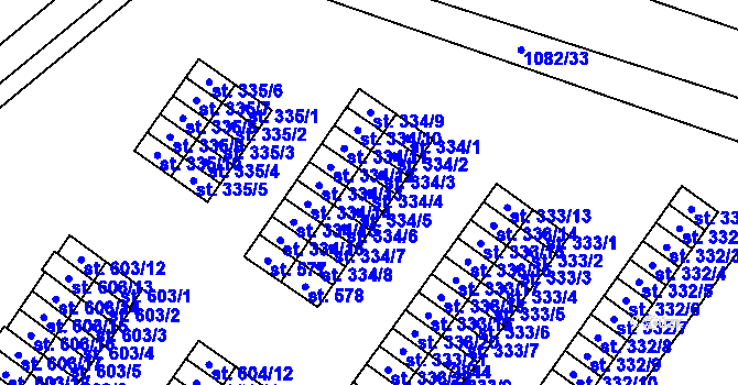 Parcela st. 334/4 v KÚ Komořany u Mostu, Katastrální mapa