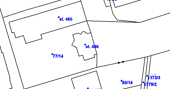 Parcela st. 486 v KÚ Komořany u Mostu, Katastrální mapa