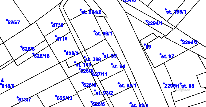 Parcela st. 95 v KÚ Komořany na Moravě, Katastrální mapa