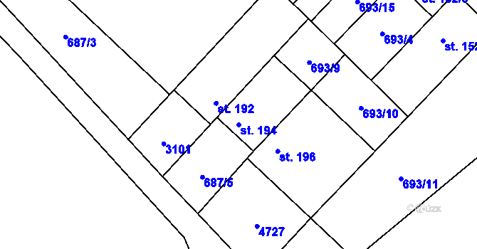 Parcela st. 194 v KÚ Komořany na Moravě, Katastrální mapa