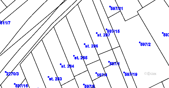 Parcela st. 286 v KÚ Komořany na Moravě, Katastrální mapa