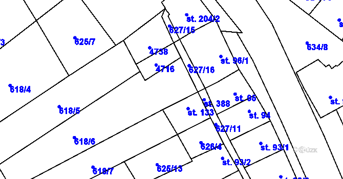 Parcela st. 626/2 v KÚ Komořany na Moravě, Katastrální mapa