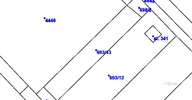Parcela st. 693/13 v KÚ Komořany na Moravě, Katastrální mapa