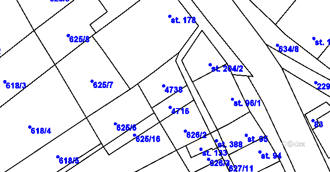 Parcela st. 204/1 v KÚ Komořany na Moravě, Katastrální mapa