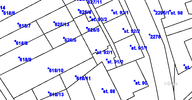Parcela st. 92/1 v KÚ Komořany na Moravě, Katastrální mapa